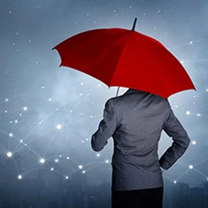 man with umbrella in city insurance crisis coverage