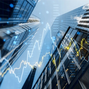 Skyscraper with graph overlay