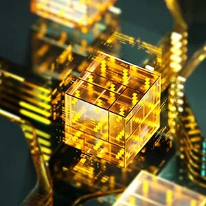 abstract yellow green tech squares