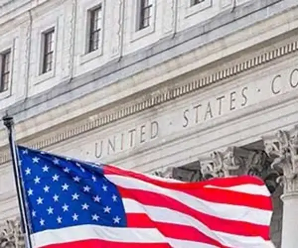 US Courthouse with Flag