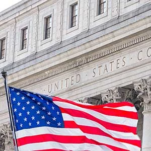 US Courthouse with Flag