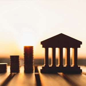 Bank and Coin Money Pile